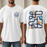 Tired Dads Club Shirt - Road Map Back Print Tee - Funny Gift for Dad