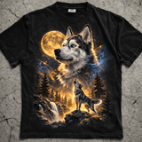 Husky Howling to the Moon Vintage T-Shirt, 90s Retro Husky Dog Graphic Tee, Siberian Husky Lover Gift, Full Moon Forest Shirt