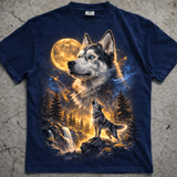 Husky Howling to the Moon Vintage T-Shirt, 90s Retro Husky Dog Graphic Tee, Siberian Husky Lover Gift, Full Moon Forest Shirt