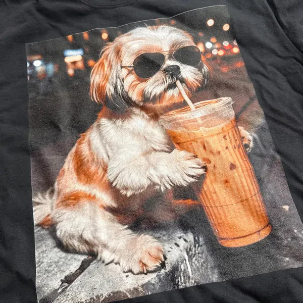 Funny Shih Tzu Drinking Iced Coffee Shirt - Cute Dog Lover Graphic Tee