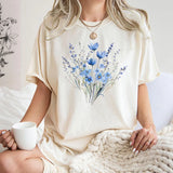 Comfort Colors® Blue Flower Bouquet Shirt, Flower Lover Shirt, Retro Floral Shirt