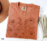 Comfort Colors® Vintage Pressed Flowers Shirt - Boho Cottagecore Botanical Tee - Wildflowers Line Art Floral Shirt