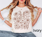 Comfort Colors® Vintage Pressed Flowers Shirt - Boho Cottagecore Botanical Tee - Wildflowers Line Art Floral Shirt