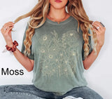 Comfort Colors® Vintage Pressed Flowers Shirt - Boho Cottagecore Botanical Tee - Wildflowers Line Art Floral Shirt