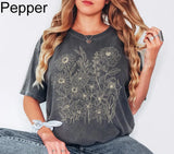 Comfort Colors® Vintage Pressed Flowers Shirt - Boho Cottagecore Botanical Tee - Wildflowers Line Art Floral Shirt