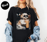 Funny Shih Tzu Drinking Iced Coffee Shirt - Cute Dog Lover Graphic Tee
