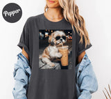 Funny Shih Tzu Drinking Iced Coffee Shirt - Cute Dog Lover Graphic Tee