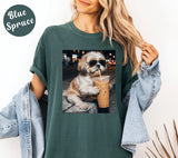 Funny Shih Tzu Drinking Iced Coffee Shirt - Cute Dog Lover Graphic Tee