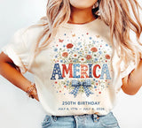 Comfort Colors America 250th Birthday Shirt, 4th Of July 2026 Patriotic Floral Shirt, USA Independence Day Shirt