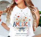 Floral America 250th Birthday Shirt - Patriotic 4th of July 2026 Tee