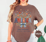 Floral America 250th Birthday Shirt - Patriotic 4th of July 2026 Tee