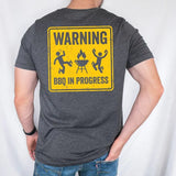 Funny BBQ Warning Shirt - Warning BBQ In Progress Back Print Tee - Grilling Gift for Men - Backyard Cookout Shirt - Grill Master Birthday Gift