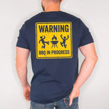Funny BBQ Warning Shirt - Warning BBQ In Progress Back Print Tee - Grilling Gift for Men - Backyard Cookout Shirt - Grill Master Birthday Gift