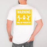 Funny BBQ Warning Shirt - Warning BBQ In Progress Back Print Tee - Grilling Gift for Men - Backyard Cookout Shirt - Grill Master Birthday Gift