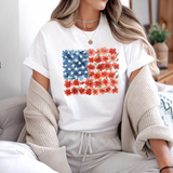 Floral American Flag Shirt - Red Poppy Patriotic Flower Women's Tee