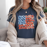 Floral American Flag Shirt - Red Poppy Patriotic Flower Women's Tee