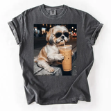 Funny Shih Tzu Drinking Iced Coffee Shirt - Cute Dog Lover Graphic Tee