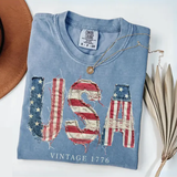 Comfort Colors® 4th of July Shirt, FAUX Patchwork USA Shirt, Retro American Shirt, Patriotic Shirt