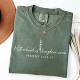 Comfort Colors® Motherhood Is Kingdom Work Shirt, Christian Mom Shirt, Religious Mom Shirt, Mothers Day Gift, Bible Shirt