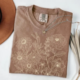 Comfort Colors® Vintage Pressed Flowers Shirt - Boho Cottagecore Botanical Tee - Wildflowers Line Art Floral Shirt